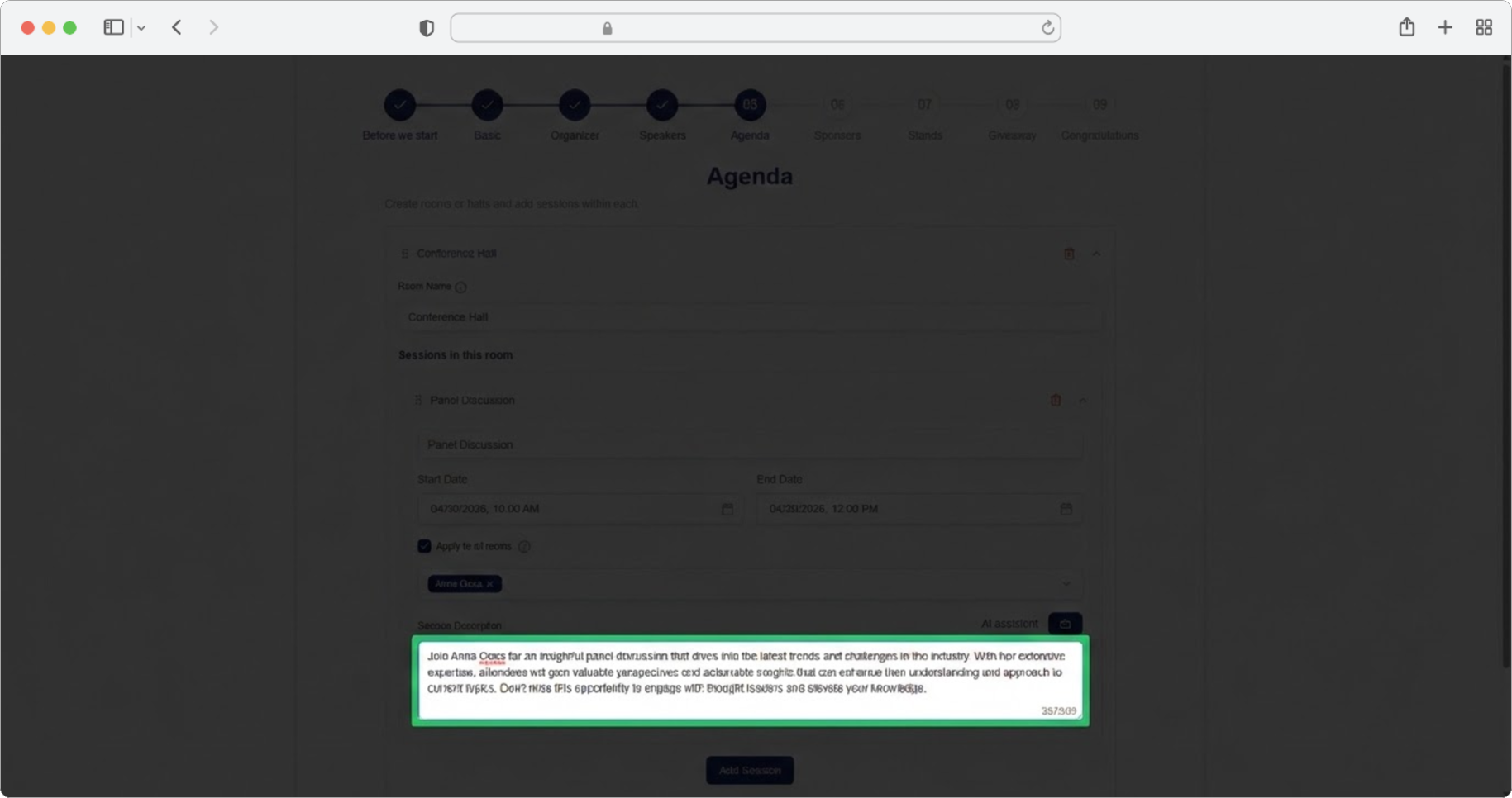 Generate session descriptions using AI