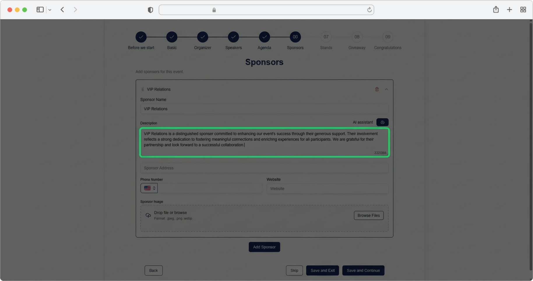 Generate sponsor descriptions using AI